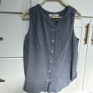 Loft Bright Blue Sleeveless Button Down Work Top - Chic & Professional